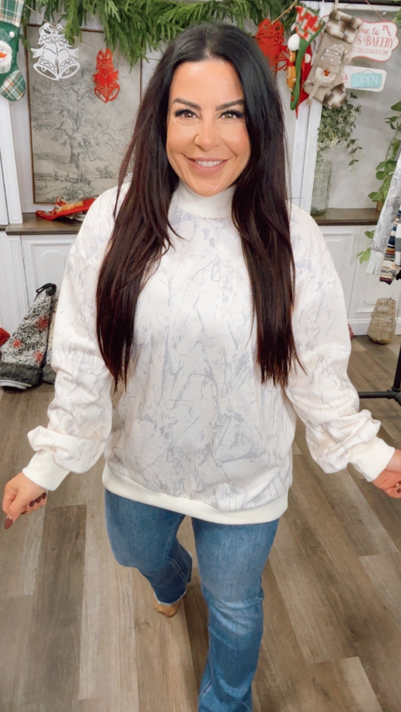 Cream and Grey  Camo Turtle Neck Lightweight  Sweater