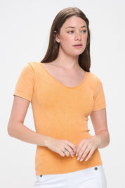 Reversible Short Sleeved Stonewashed Ribbed Stretch Top