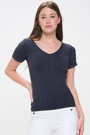 Reversible Short Sleeved Stonewashed Ribbed Stretch Top