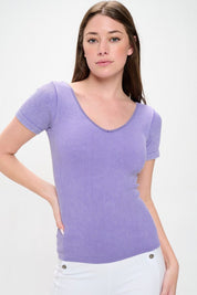 Reversible Short Sleeved Stonewashed Ribbed Stretch Top