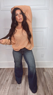 Peach Loose Fit Knit Long Sleeve Sweater  Top
