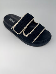 Black And White Trim Crochet Double Strap Sandals