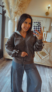 Stitch and CO Washed Black and White Zip Up Luxe Hoodie