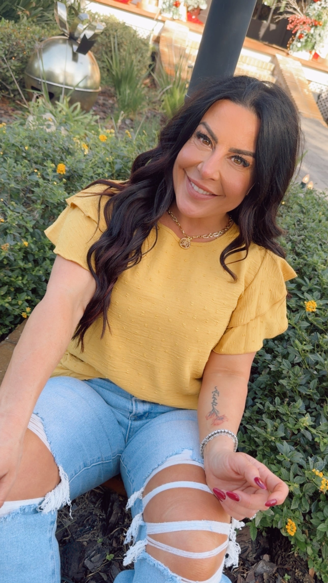 Mustard Ruffle Sleeve Top