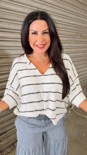 Ivory and Black Loose sit Knit Sweater