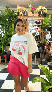 Cin Cin on White Tee Shirt