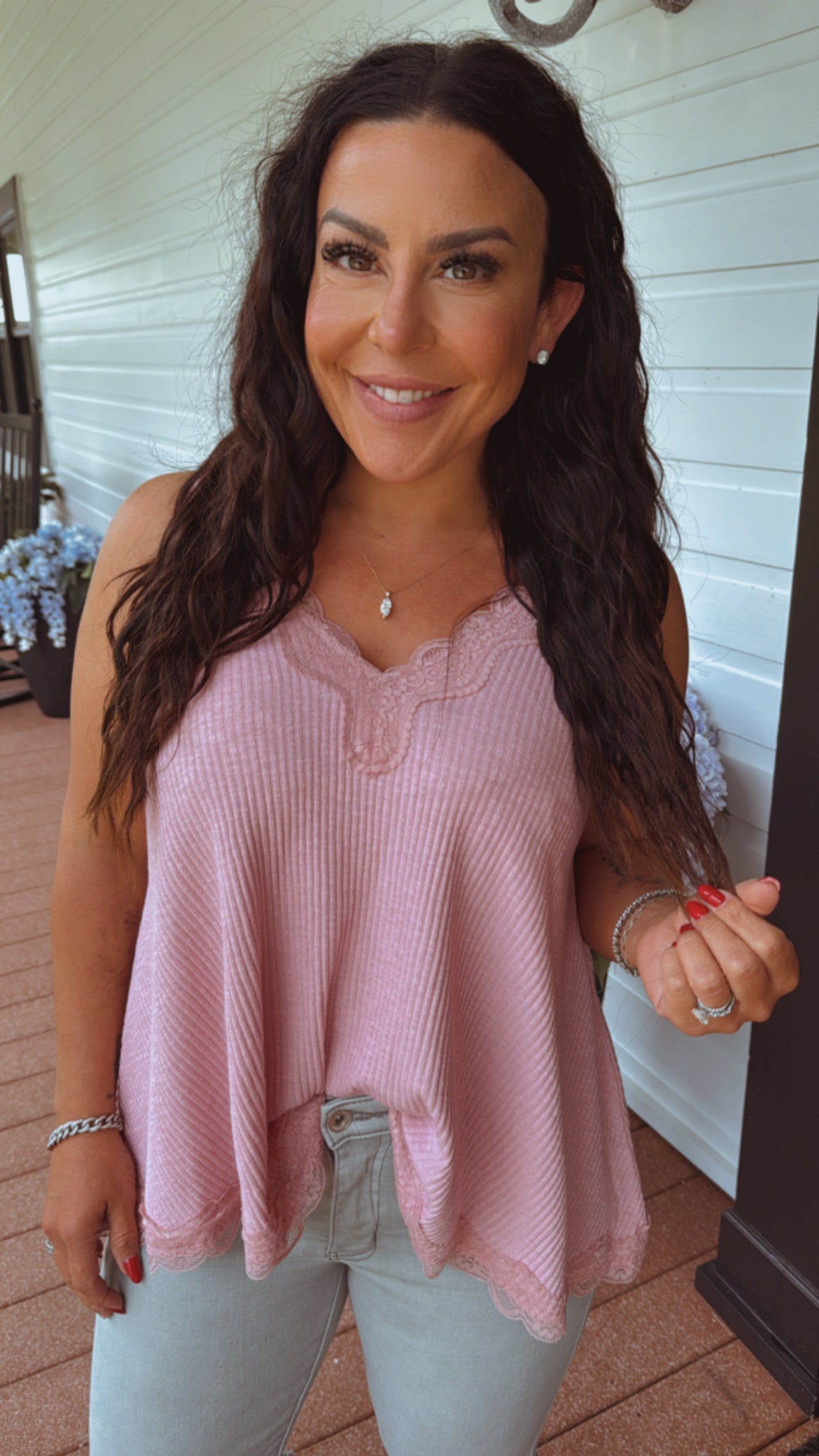 Sassy Lace And Floral Pink POL Tank