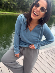 Slate Blue French Terry Vintage Tunic Hoodie