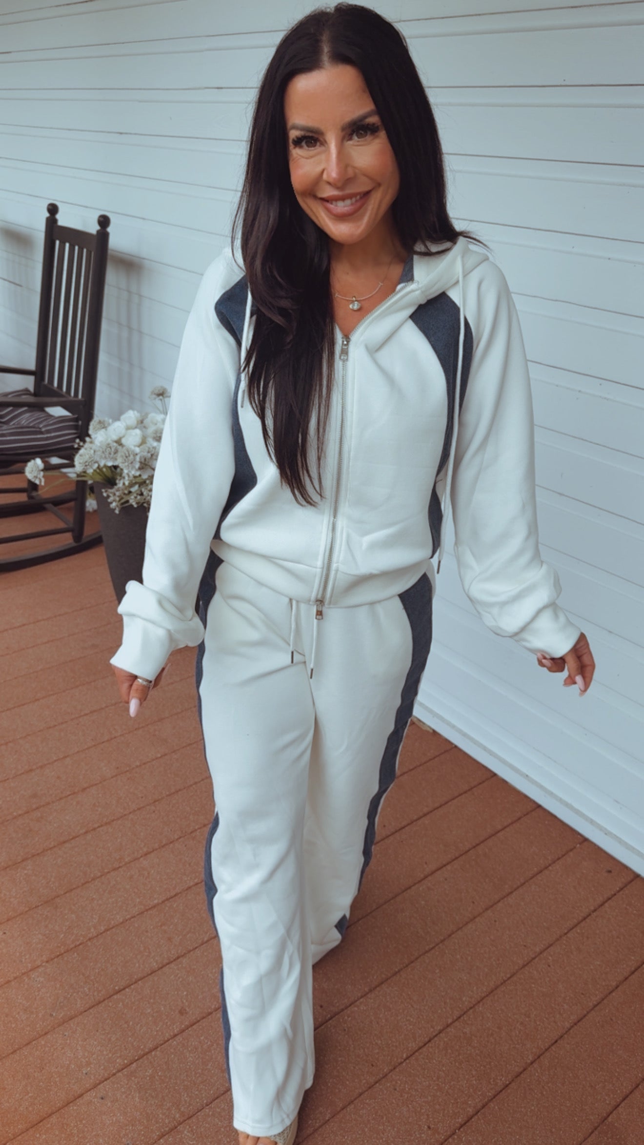 "Run the World" Jogger Set Navy and White Luxe Hoodie and Jogger Set