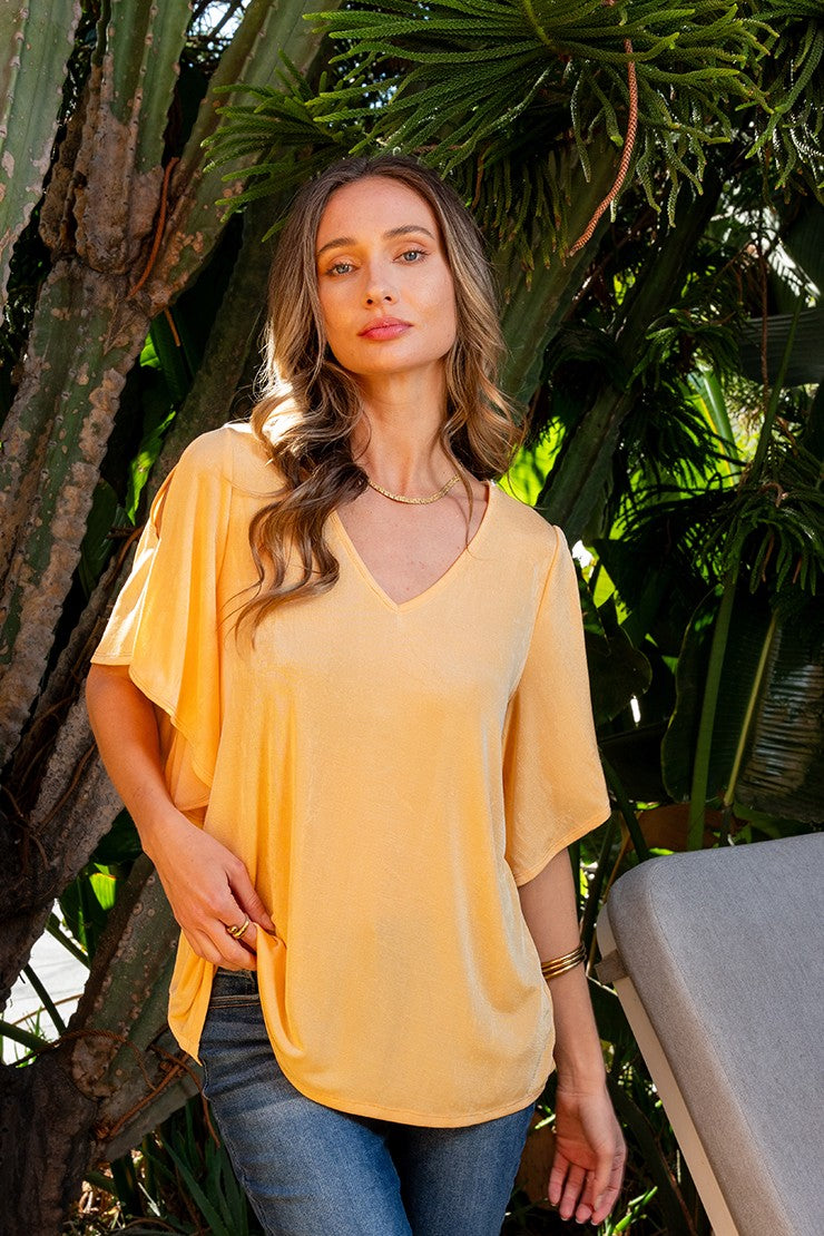 Loose Fit Mango Cold Shoulder Top