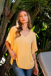 Loose Fit Mango Cold Shoulder Top