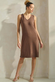 Women's Ribbed Viscose V-neck Almost Naked Tank Dress
