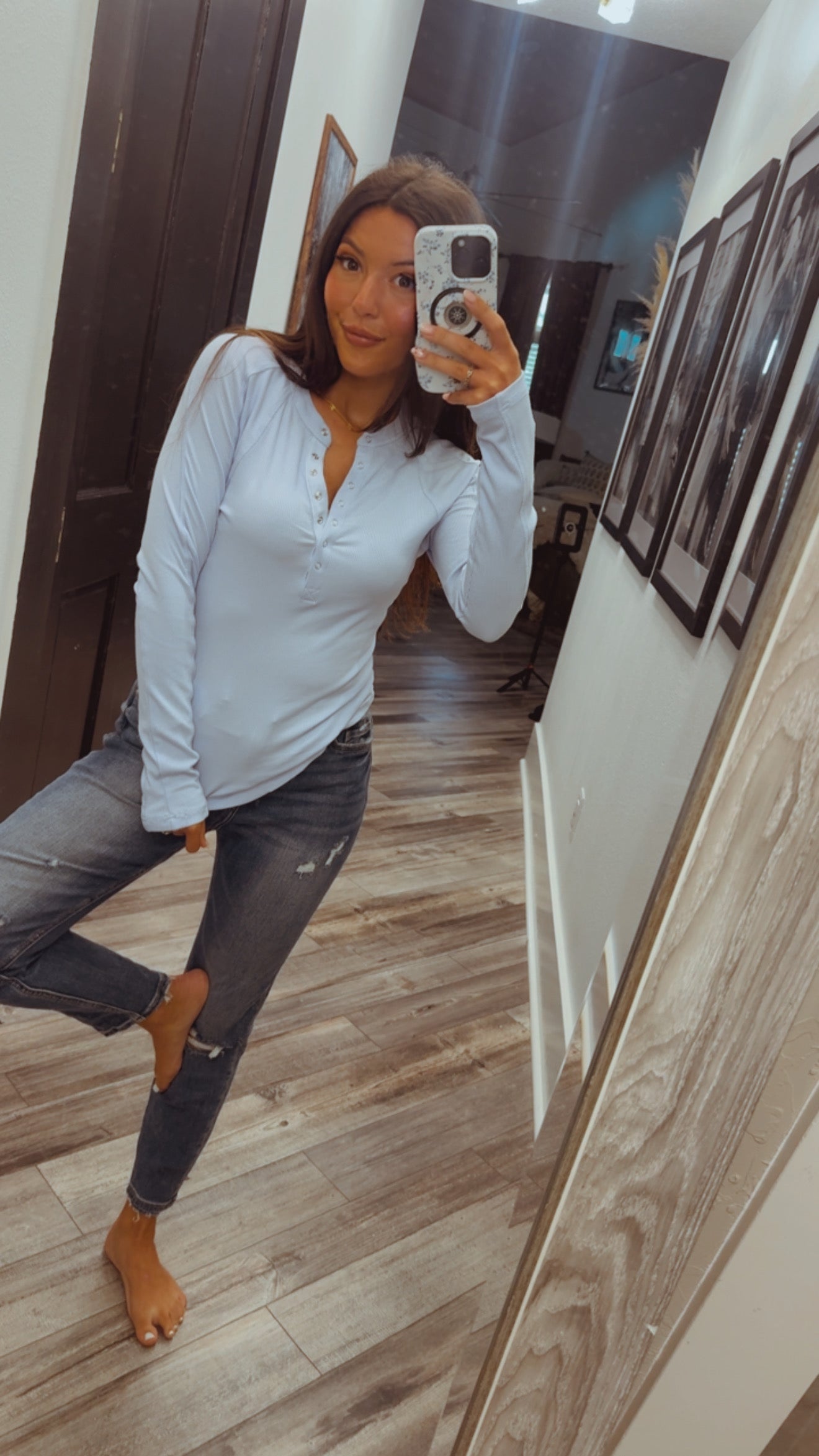 Mica Denim Dark Wash Distressed High Rise Jeans
