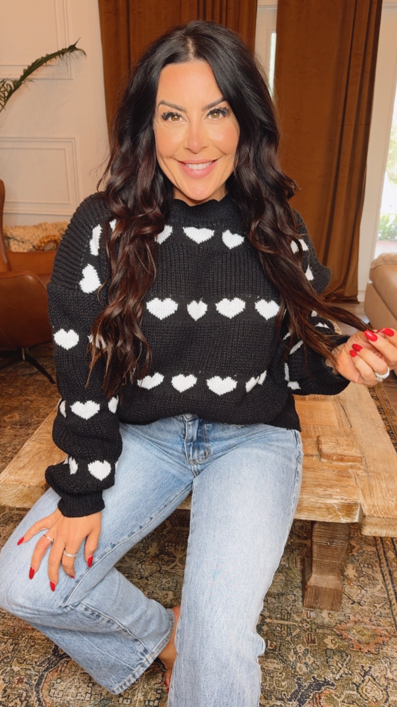 Black And White Heart Knit Sweater