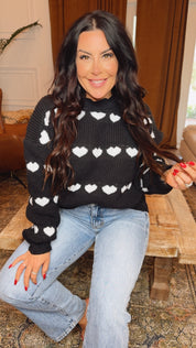 Black And White Heart Knit Sweater