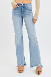Risen Mid Rise Flare-Fray Hem Detailed Jeans
