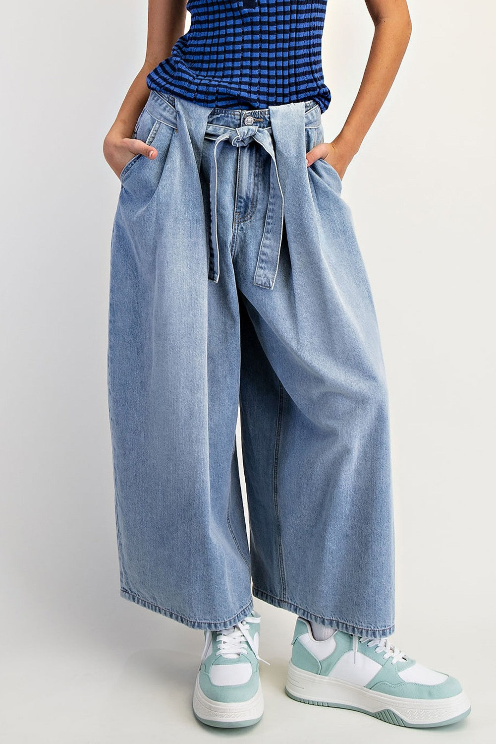 Belted Chic Wide Leg Jeans  Rae Mode 30a