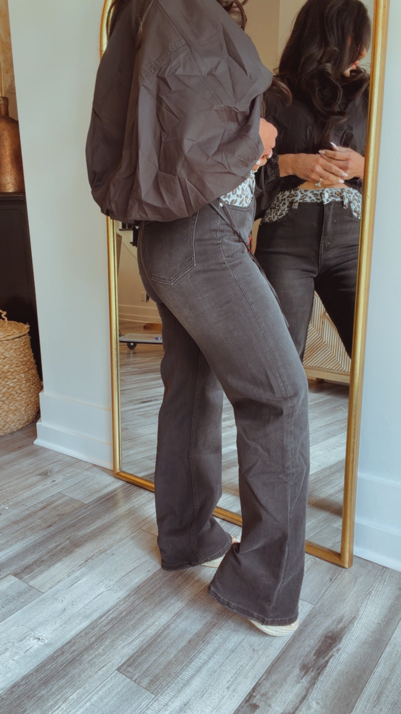 Dark Wash and Cheetah Jeans