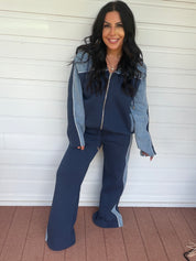 Denim and Navy Luxe Hoodie and Jogger Set
