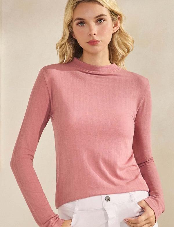 Crazy Soft Ribbed Modal Mock Neck Long Sleeve