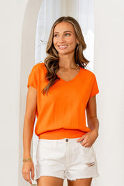 Cap Sleeve Orange  Vneck Top
