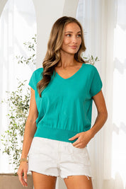 Cap Sleeve Emerald Vneck To
