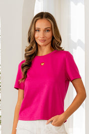 Raspberry Relaxed Fit Short Sleeve Top With Heart Cutout