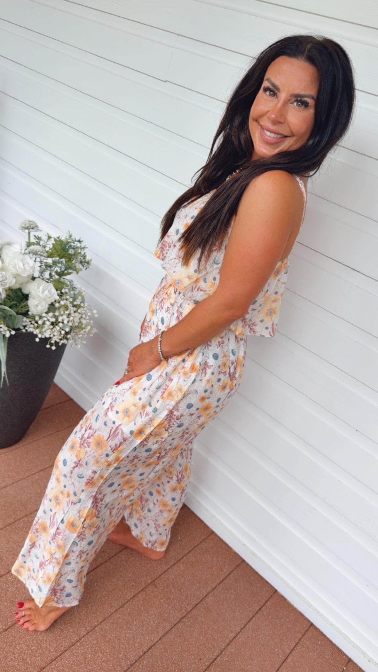Cream and Yellow Floral Jumpsuit