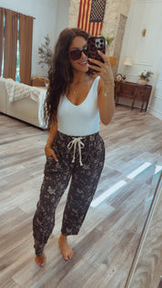 Charcoal and Floral Ribbed Lounge Pants