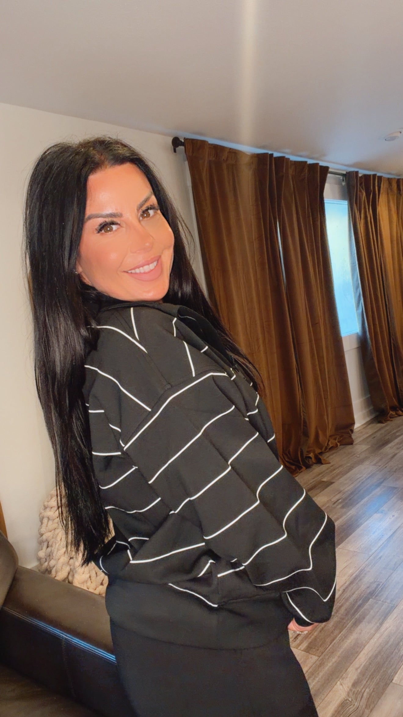 Butter Soft Black and White Stripe 1/4 Zip Sweater Top