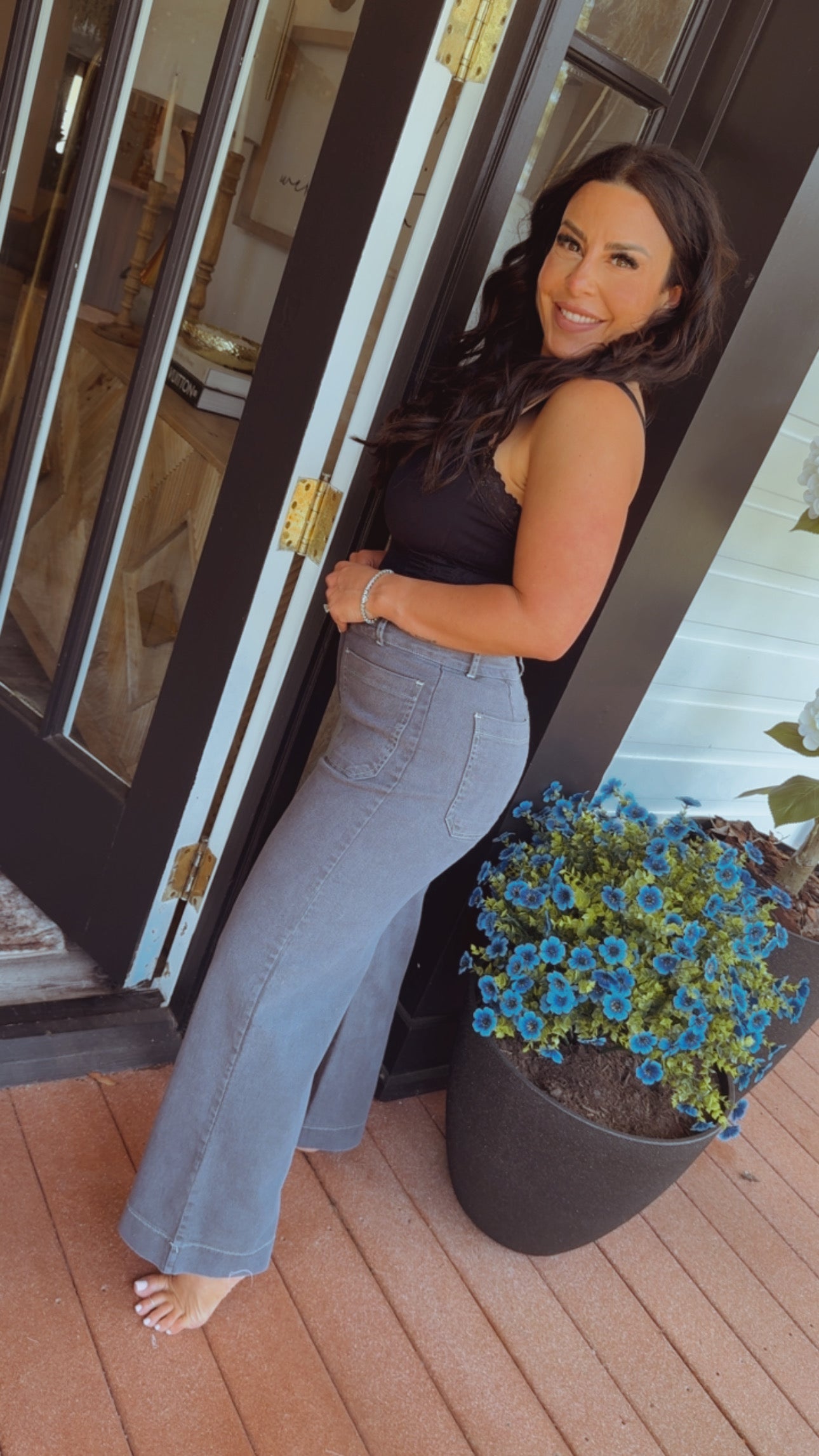 Charcoal High waist Wide Leg Jeans