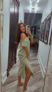 Sage Cold Shoulder Maxi Dress