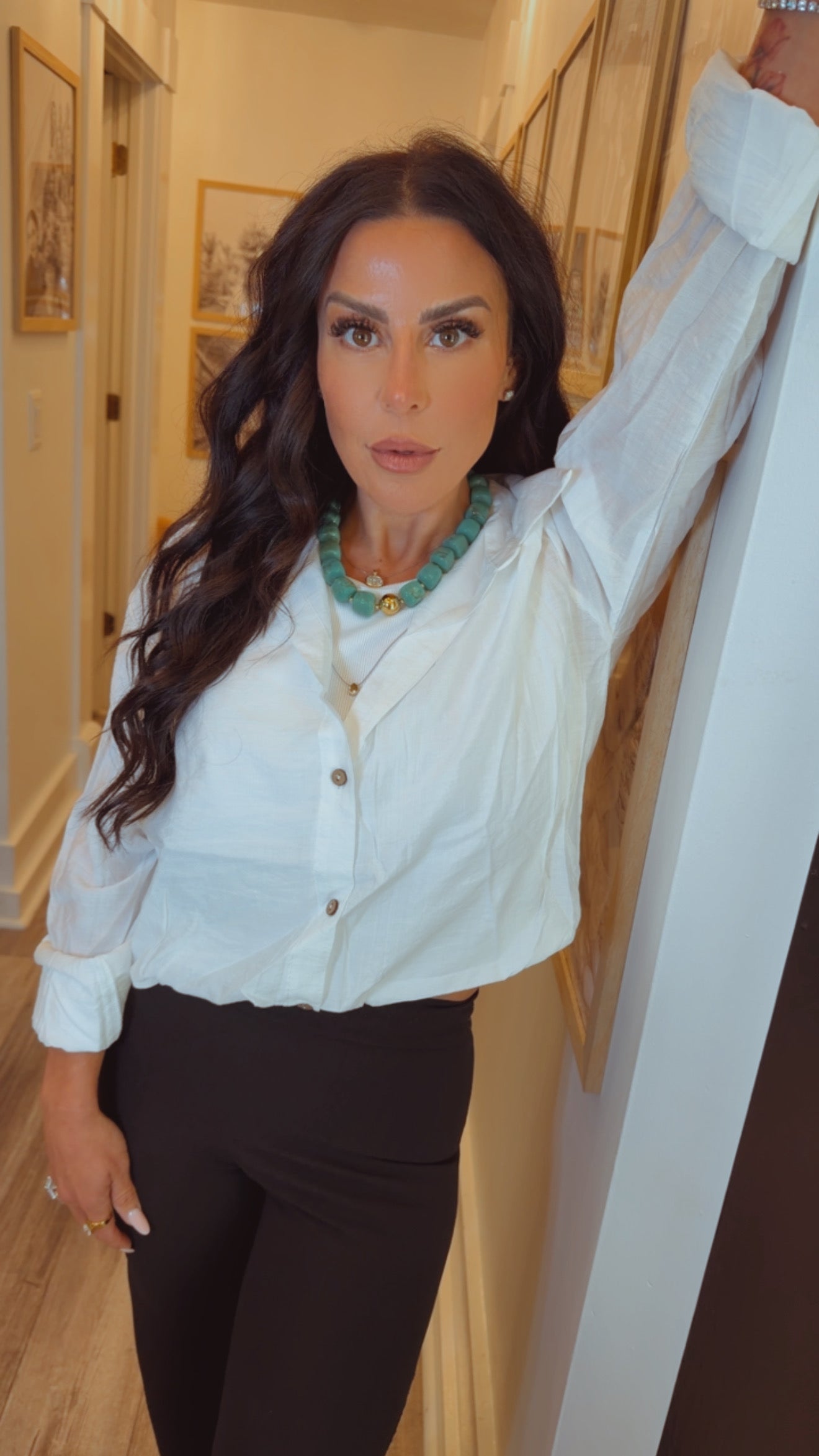 White Long Sleeve Chic Top With Built In Tank
