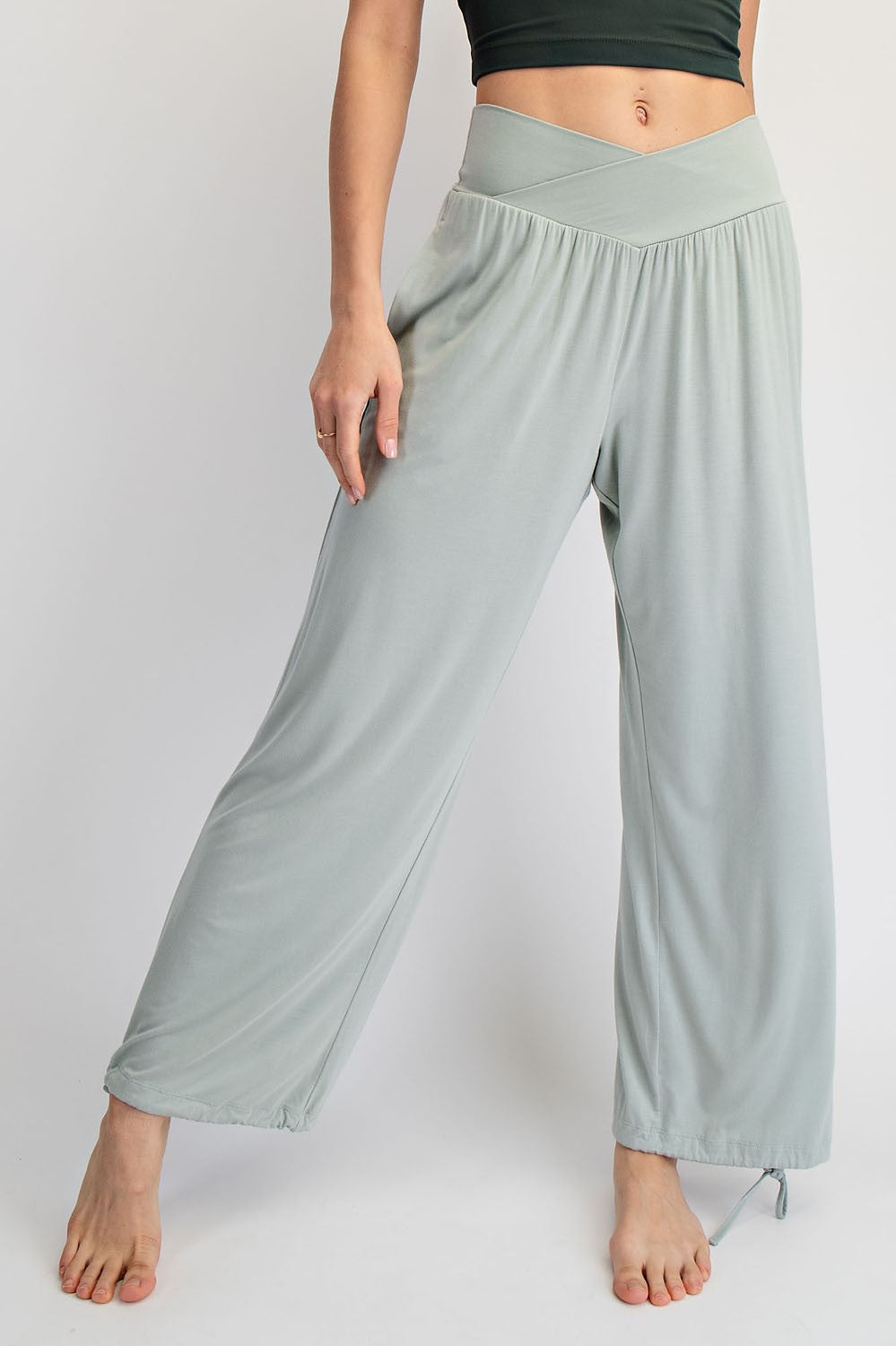 Light Green Viscose Modal V Crossover Pants 30a