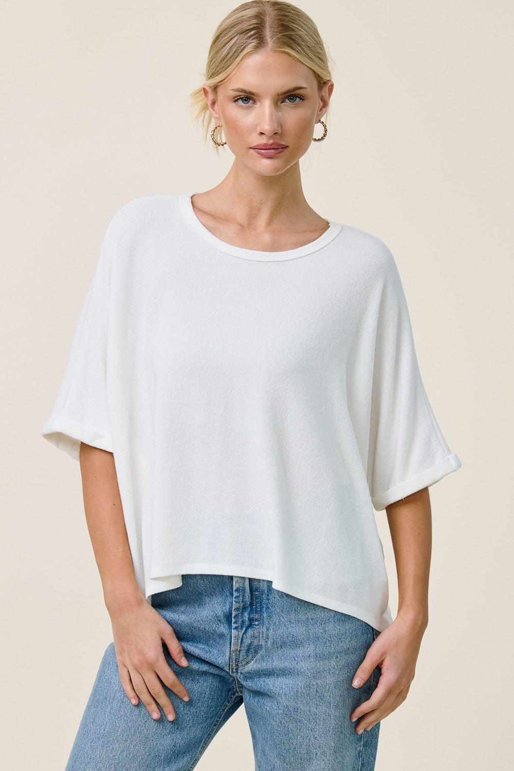 Charlotte Avery Ivory  Hi Low Crepe Hacci Top 30a
