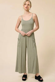 Charlotte Avery Sage  Jersey Knit Spaghetti Strap Jumpsuit 30a