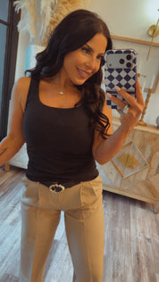 Black Square Neck Sleeveless Top