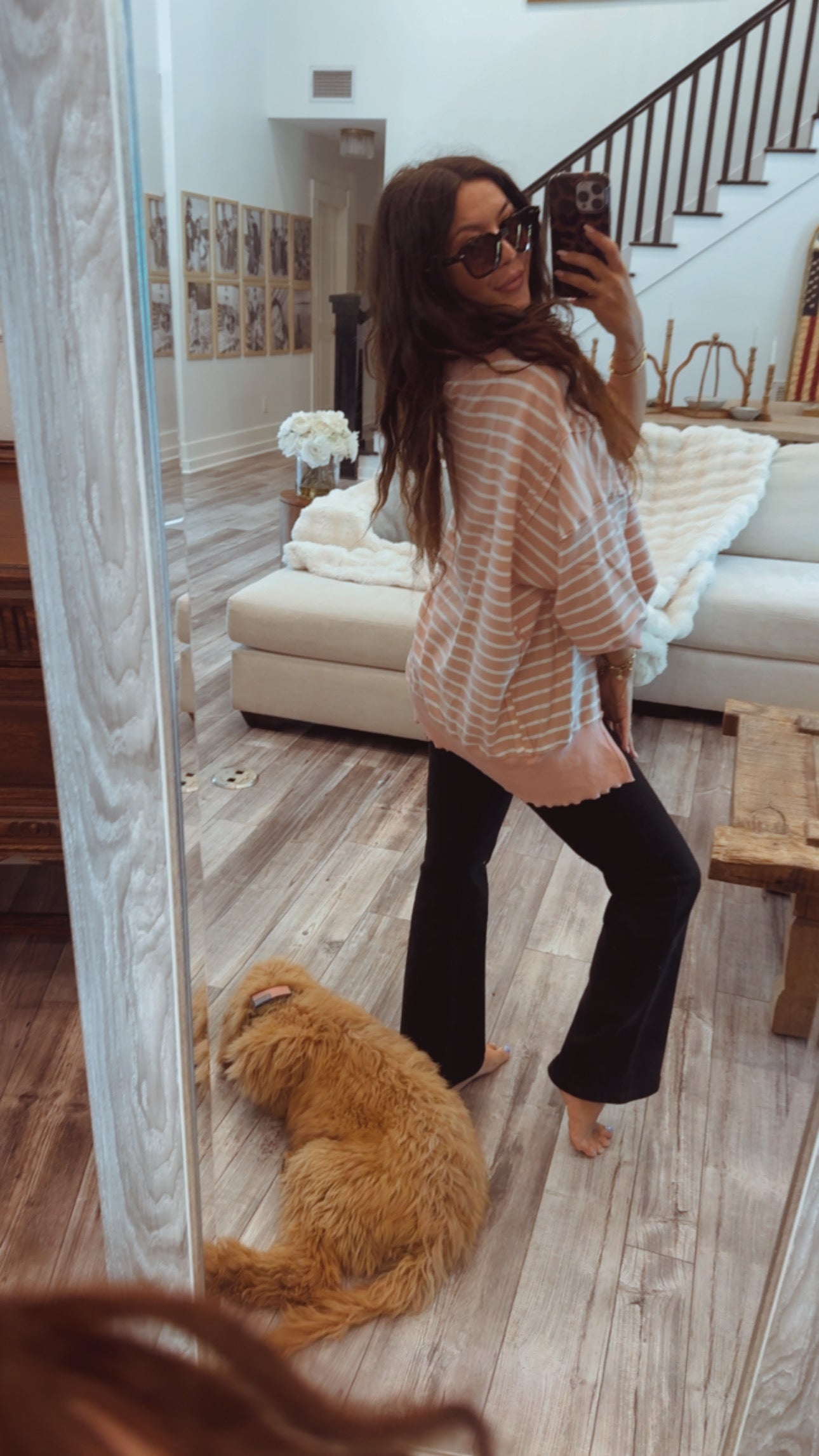Pink And White Stripe Lightweight Loose Fit Sweater