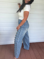 Blue Studded And Cross Stich Jeans