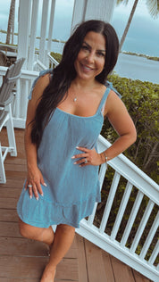 Textured Light Blue Tie Strap Dress