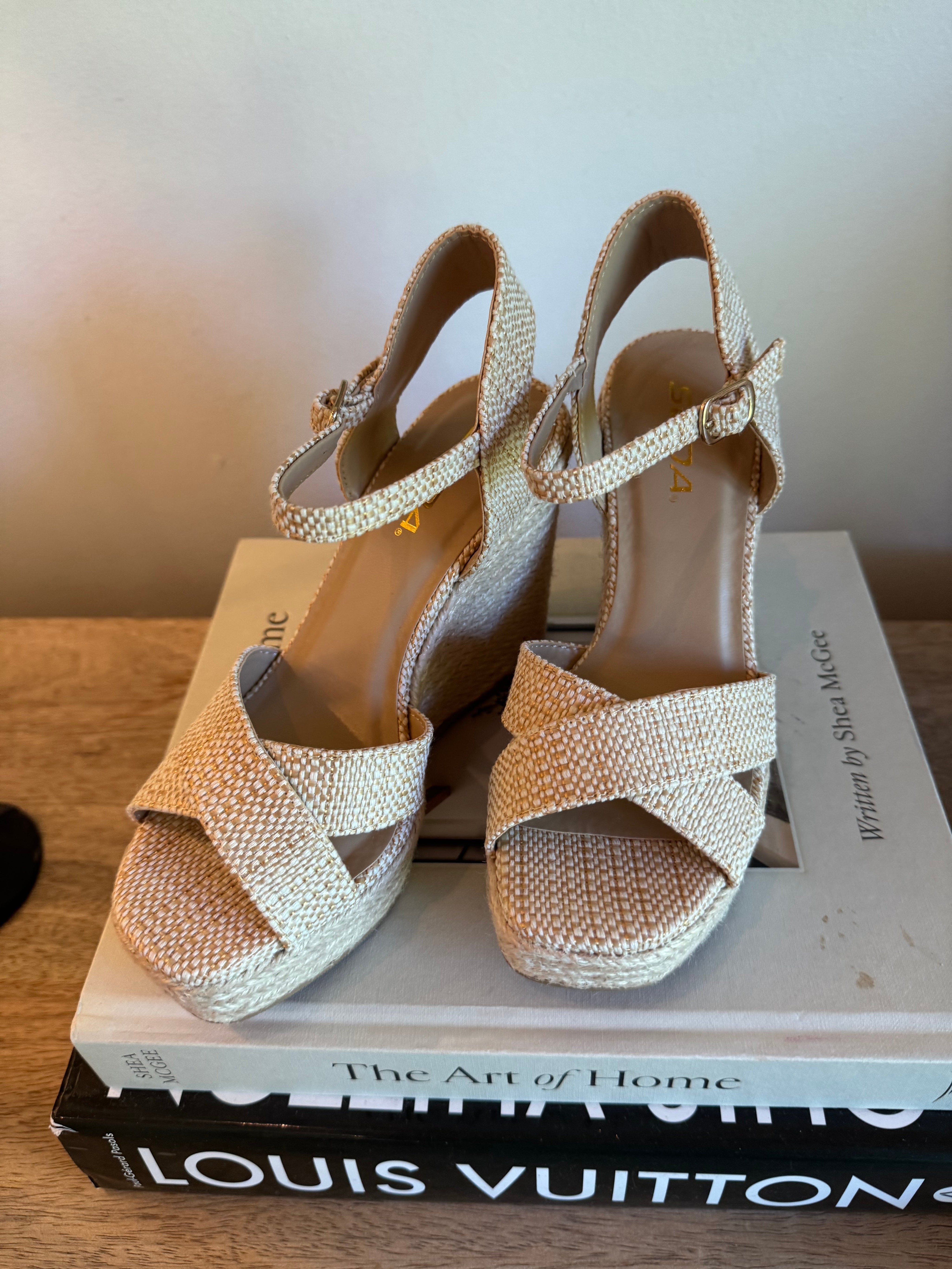 Gold and Natural Strap Wedges