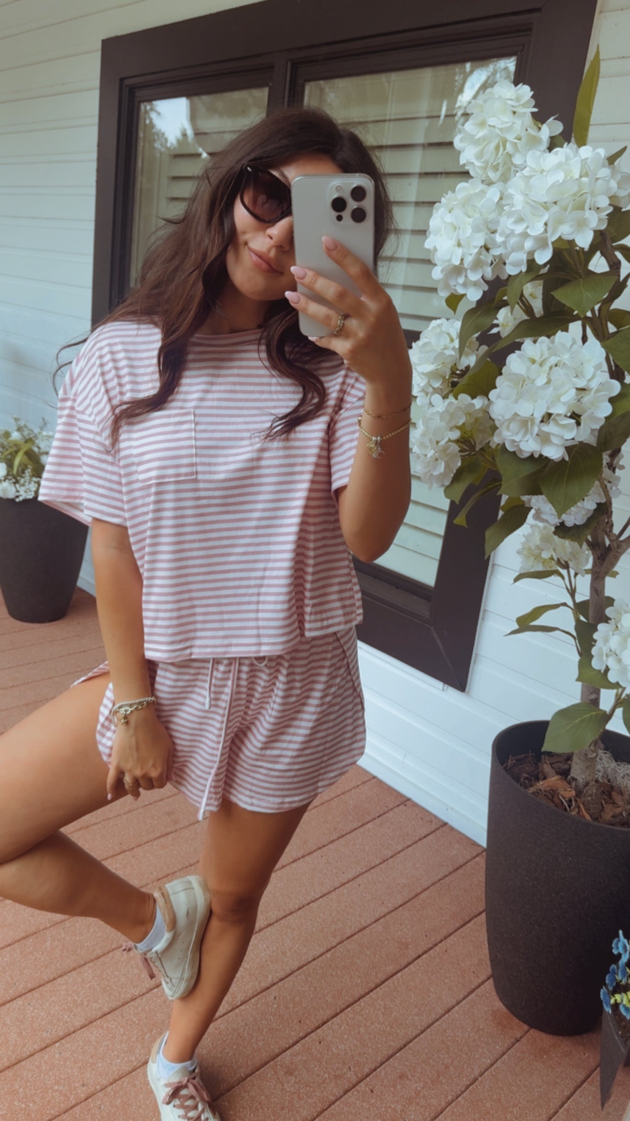 Pink and White Stripe Short Set