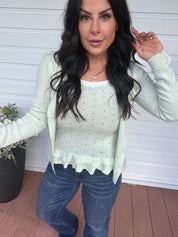 Light Green Knit Two piece Cami Tank And Sweater Top Set