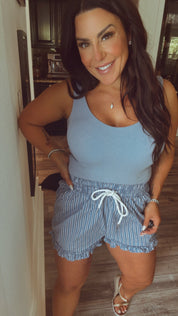 Blue and White Striped Linen Shorts