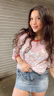 Mauve and Floral Eyelet Lace Long Sleeve Top *Final Sale*