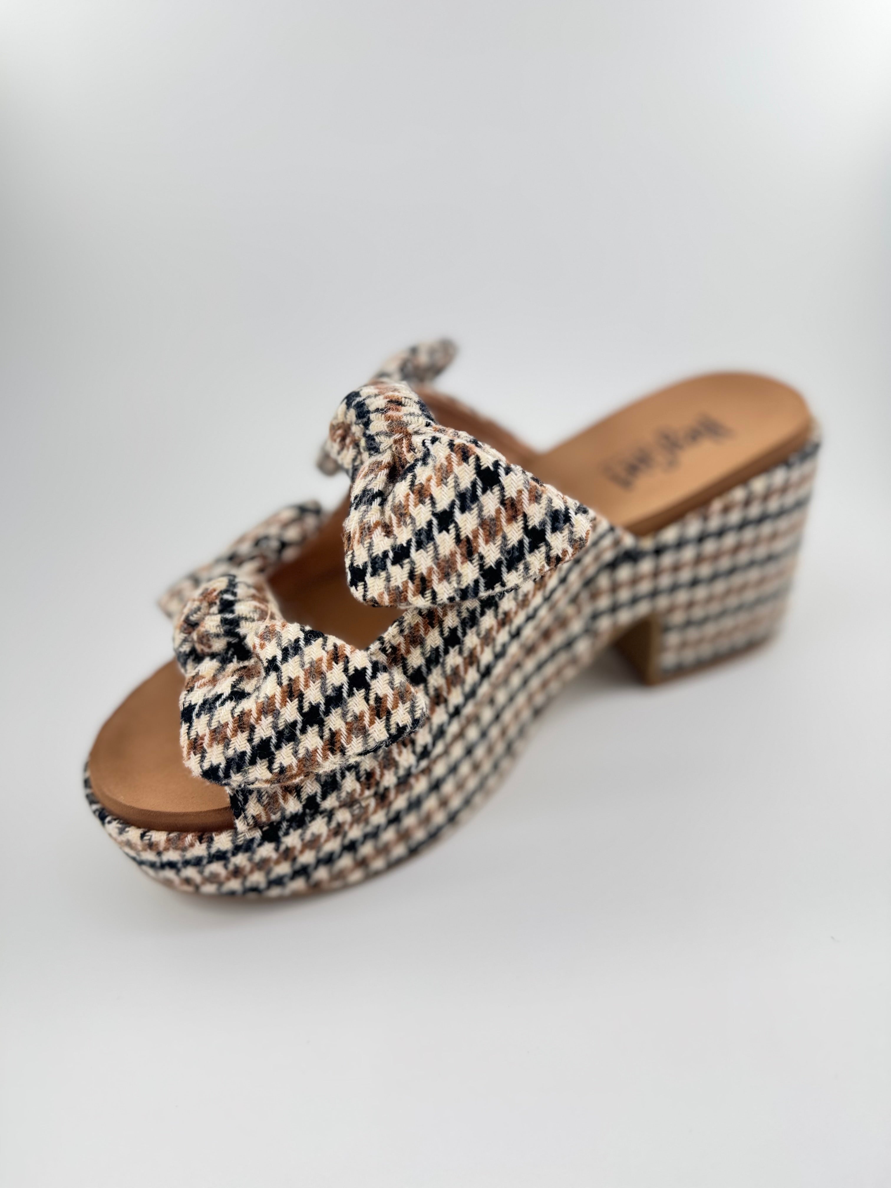 Black and Tan Plaid Corky Chunky Houndstooth Heel