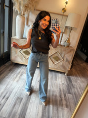 Straight Leg Pearl Embellished Jeans