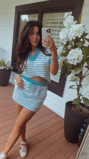 Blue And White Chic Athletic Skort and Top Set