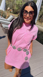 Silver And Fuchsia  Stone Belt