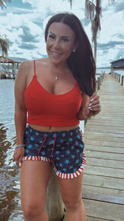 Red Tank Lace Trim Crop